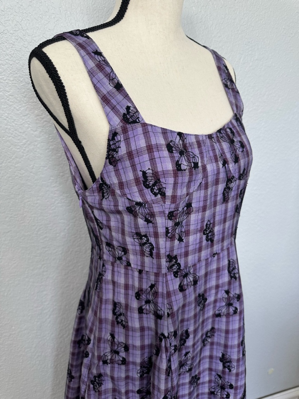Cotre Midi Dress Sz L Butterfly Bustier Grunge Plaid Dark Cottagecore Dark Fairy - Picture 3 of 16